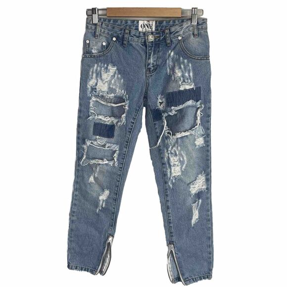One Teaspoon Denim - One X OneTeaspoon Women's Blue Trashed‎ Free Birds Ankle Zip Jeans Size 26